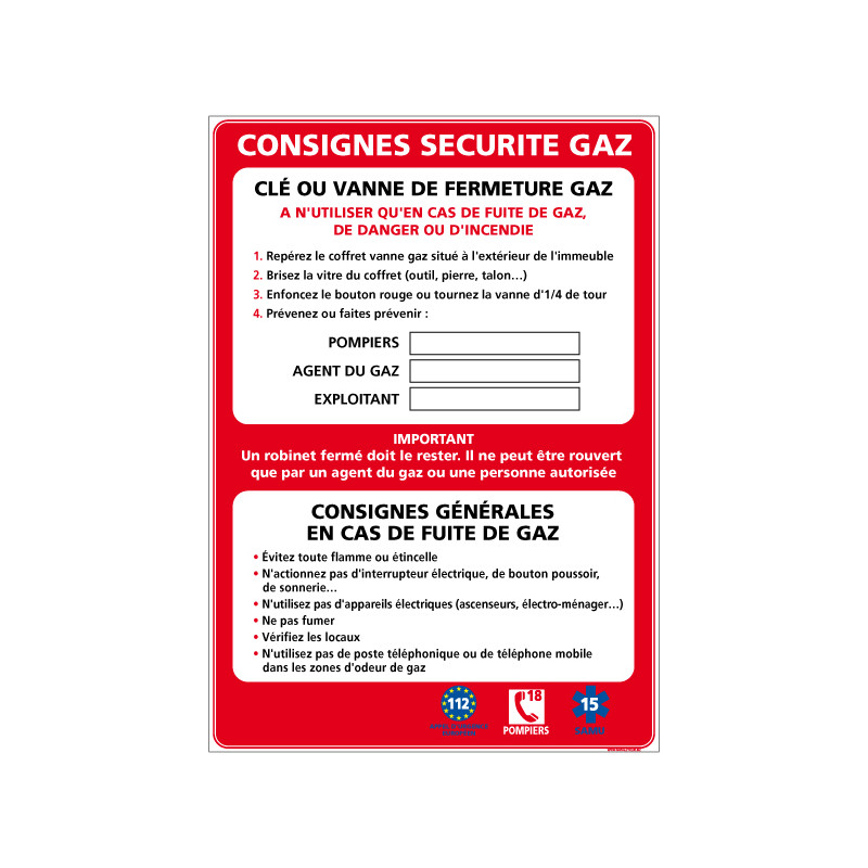 CONSIGNE SECURITE GAZ PVC